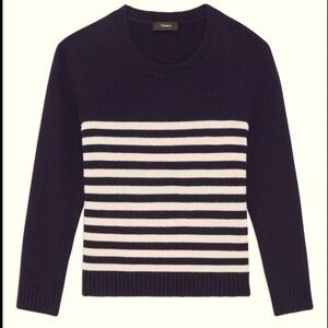 NWT Theory shrunken crew neck striped sweater, size medium. Cashmere/wool blend.